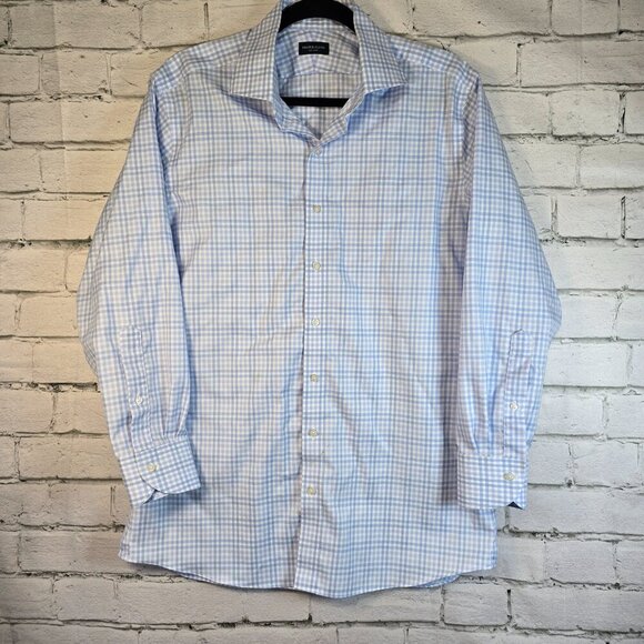 MENS PROPER CLOTH LONG SLEEVE BUTTON DOWN SHIRT BLUE AND WHITE CHECKED SIZE 16.5 - Picture 1 of 7